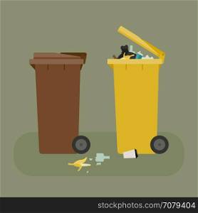 Dumpsters with garbage. Dumpsters with garbage flat illustration. Vector banner of containers for separate waste.