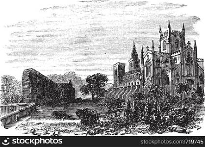 Dunfermline in Fife, Scotland, during the 1890s, vintage engraving. Old engraved illustration of Dunfermline.