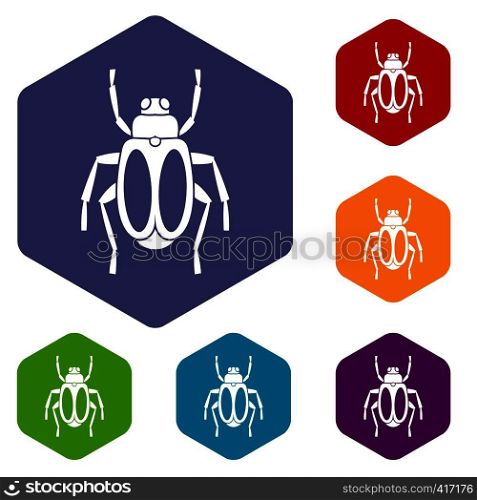 Dung beetle icons set rhombus in different colors isolated on white background. Dung beetle icons set