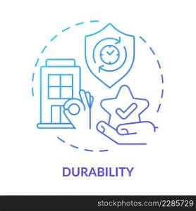 Durability blue gradient concept icon. Long term exploitation. Architecture quality. Sustainable urban design abstract idea thin line illustration. Isolated outline drawing. Myriad Pro-Bold font used. Durability blue gradient concept icon