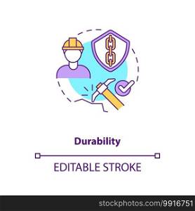 Durability concept icon. Concrete material. Resistance to weathering action and damage. Civil engineering idea thin line illustration. Vector isolated outline RGB color drawing. Editable stroke. Durability concept icon