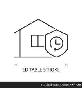 Durability linear icon. Building materials reliability. House life expectancy. Building lifespan. Thin line customizable illustration. Contour symbol. Vector isolated outline drawing. Editable stroke. Durability linear icon