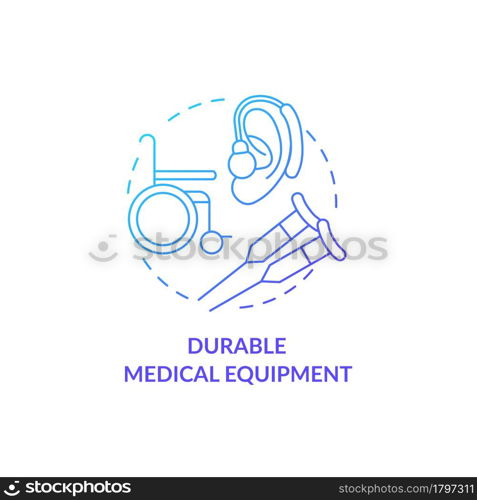 Durable medical equipment concept icon. Available social help. Humanitarian aid for clinical facilities abstract idea thin line illustration. Vector isolated outline color drawing.. Durable medical equipment concept icon.