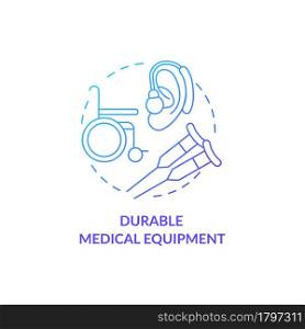 Durable medical equipment concept icon. Available social help. Humanitarian aid for clinical facilities abstract idea thin line illustration. Vector isolated outline color drawing.. Durable medical equipment concept icon.
