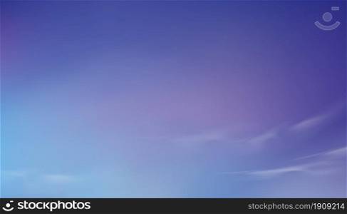 Dusk sky,illustration Background of Dramatic twilight landscape with pastel Sunlight in evening,Vector horizon banner colourful sky,purple and blue in Morning for four season backdrop