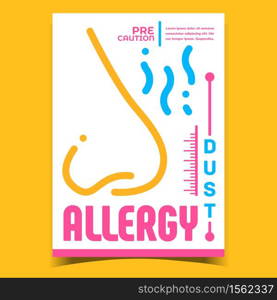 Dust Allergy Creative Advertising Banner Vector. Dust Allergy Or Asthma Disease Promo Poster. Precaution And Treatment Ill Allergic Nose Concept Template Stylish Colorful Illustration. Dust Allergy Creative Advertising Banner Vector