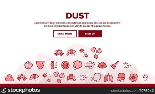 Dust And Polluted Air Landing Web Page Header Banner Template Vector. Mask And Respirator, Lungs And Nose, Environment Pollution And Dust Illustration. Dust And Polluted Air Landing Header Vector