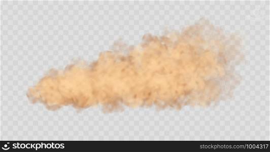 Dust cloud isolated on transparent background. Sand storm, beige powder explosion, desert wind concept. Realistic vector illustration.. Dust cloud isolated on transparent background. Sand storm, beige powder explosion concept.