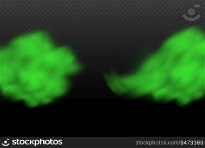 Dust green poisonous cloud with partic≤s with dirt,cigarette smoke and smog. Realistic vector isolated on transparent background. 