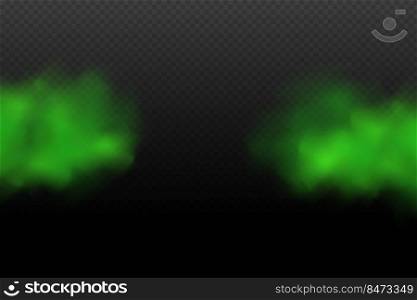 Dust green poisonous cloud with particles with dirt,cigarette smoke and smog. Realistic vector isolated on transparent background. 