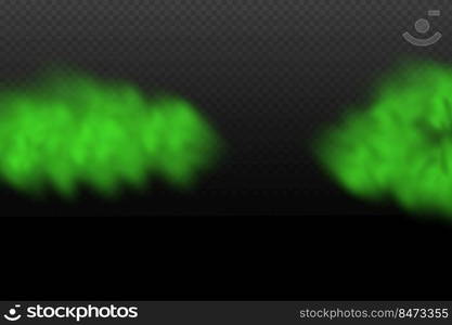 Dust green poisonous cloud with particles with dirt,cigarette smoke and smog. Realistic vector isolated on transparent background. 