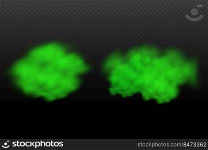 Dust green poisonous cloud with particles with dirt,cigarette smoke and smog. Realistic vector isolated on transparent background. 