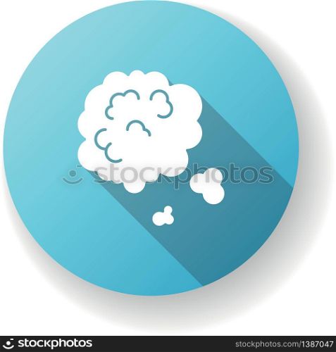 Dust in air blue flat design long shadow glyph icon. Environment contamination, ecology pollution, urban smog. Weather forecast, health hazard. Dusty cloud silhouette RGB color illustration. Dust in air blue flat design long shadow glyph icon