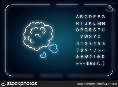 Dust in air neon light icon. Outer glowing effect. Environment contamination, ecology pollution, urban smog sign with alphabet, numbers and symbols. Dusty cloud vector isolated RGB color illustration. Dust in air neon light icon