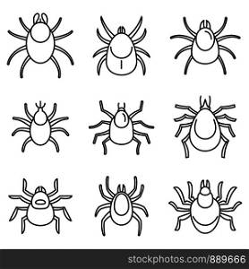 Dust mite icons set. Outline set of dust mite vector icons for web design isolated on white background. Dust mite icons set, outline style