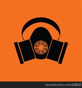 Dust protection mask icon. Orange background with black. Vector illustration.