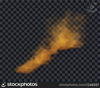 Dust sand cloud on a road from a car in isometric view 30 degree. Scattering trail from fast movement. Transparent realistic vector render stock illustration. Dust sand cloud on a dusty road from a car.