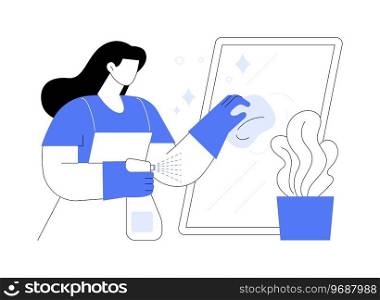 Dusting off isolated cartoon vector illustrations. Woman in gloves wipes the dust on the mirror, cleaning process, home routine, daily chores, household duties, people, lifestyle vector cartoon.. Dusting off isolated cartoon vector illustrations.