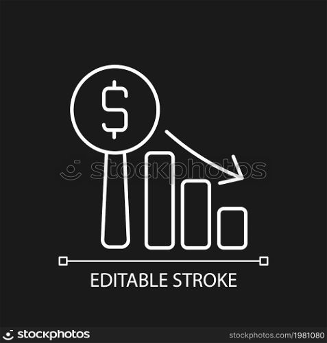 Dutch auction linear icon for dark theme. Descending prices. Type of bargaining. Clock auction. Thin line customizable illustration. Isolated vector contour symbol for night mode. Editable stroke. Dutch auction linear icon for dark theme