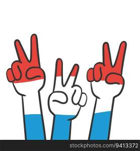 Dutch patriotism. Cartoon Hands show victory sign. Fingers with V. Dutch patriotism. Cartoon Hands show victory