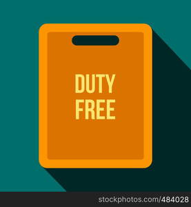 Duty free bag flat icon on a blue background. Duty free bag flat icon