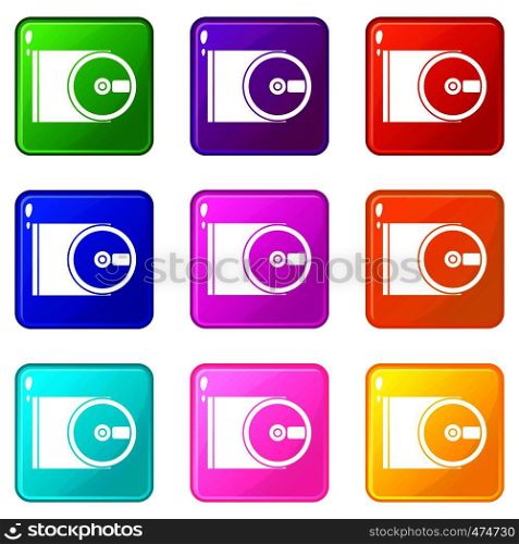 DVD drive open icons of 9 color set isolated vector illustration. DVD drive open icons 9 set