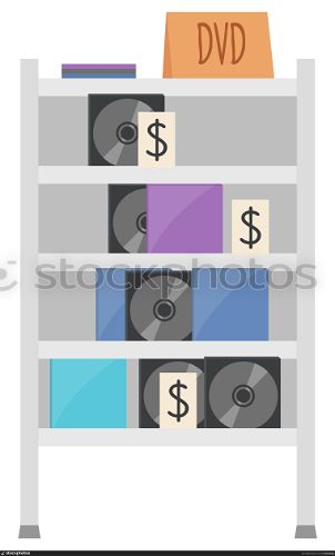 Dvd garage sale, disk equipment on shelf, giveaways sign. Sound or media technology, cd in box, container with multimedia object, storage icon vector. Cd Equipment, Dvd Disk, Sound Garage Sale Vector