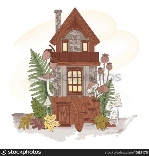 DWARF HOUSE Autumn Forest Nature Vector Illustration Set