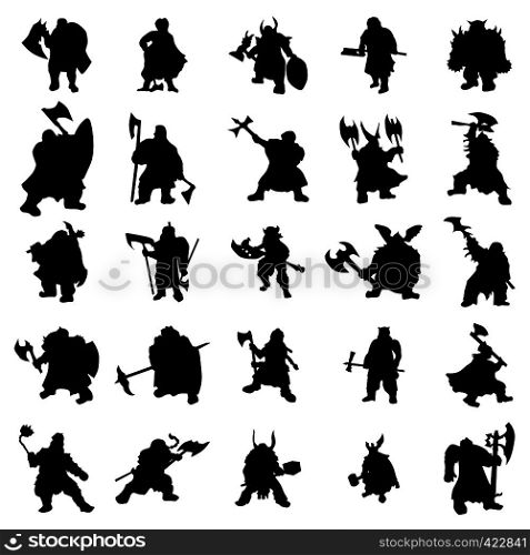 Dwarf silhouettes set isolated on white background. Dwarf silhouettes set