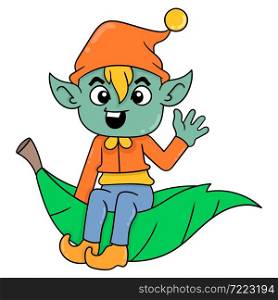 dwarf sit on the leaf
