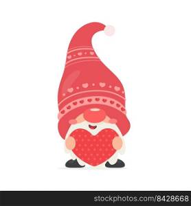 Dwarfs or gnomes hold pink heart balloons. For valentine’s day greeting card