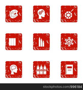 Dye icons set. Grunge set of 9 dye vector icons for web isolated on white background. Dye icons set, grunge style