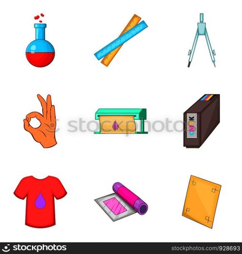 Dyeing icons set. Cartoon set of 9 dyeing vector icons for web isolated on white background. Dyeing icons set, cartoon style