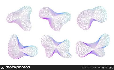 Dynamic amorphous shapes, abstract fluid forms with gradient, liquid shape made of lines with blend effect. Vector modern design elements.. Dynamic amorphous shapes, abstract fluid forms with gradient, liquid shape made of lines with blend effect.