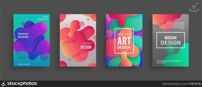 Dynamic form posters. Colored geometric forms and lines. Gradient abstract flowing liquid shapes for banners, flyer or wave modern brochure cover vector set. Dynamic form posters. Colored geometric forms and lines. Gradient abstract flowing liquid shapes for banners, flyer or brochure cover vector set