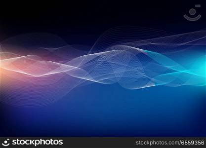 Dynamic interplay of attractive forms and lines on the subject of modern technologies, communications, energy, motion and space on dark blue background, Vector Illustration