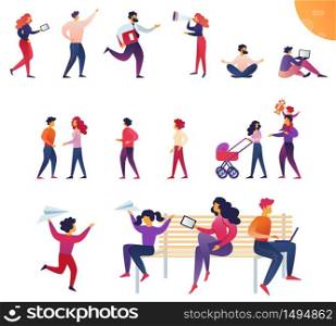 Dynamic Life Parents and Children Cartoon Flat. Stress and Fatigue from Hectic Family Life. Men and Women are Hurry Complete Tasks and Tasks. Children Make Noise. Vector Illustration.