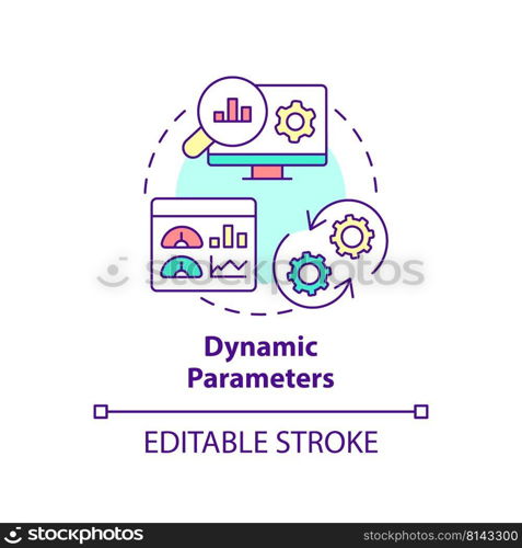 Dynamic parameters concept icon. Advanced search engine optimization abstract idea thin line illustration. Isolated outline drawing. Editable stroke. Arial, Myriad Pro-Bold fonts used. Dynamic parameters concept icon