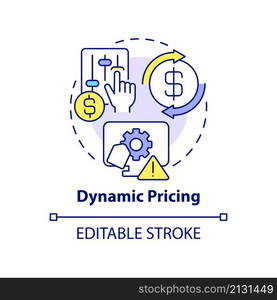 Dynamic pricing concept icon. Marketing strategy abstract idea thin line illustration. Prices adjustment. Isolated outline drawing. Editable stroke. Roboto-Medium, Myriad Pro-Bold fonts used. Dynamic pricing concept icon