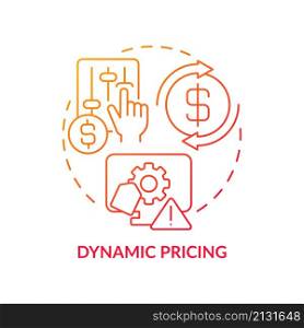 Dynamic pricing red gradient concept icon. Marketing strategy abstract idea thin line illustration. Algorithmic price optimization. Isolated outline drawing. Roboto-Medium, Myriad Pro-Bold fonts used. Dynamic pricing red gradient concept icon