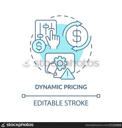 Dynamic pricing turquoise concept icon. Changing market dynamics abstract idea thin line illustration. Isolated outline drawing. Editable stroke. Roboto-Medium, Myriad Pro-Bold fonts used. Dynamic pricing turquoise concept icon