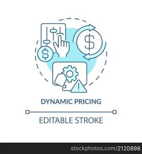 Dynamic pricing turquoise concept icon. Changing market dynamics abstract idea thin line illustration. Isolated outline drawing. Editable stroke. Roboto-Medium, Myriad Pro-Bold fonts used. Dynamic pricing turquoise concept icon