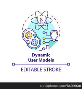 Dynamic user models concept icon. Human-computer interaction abstract idea thin line illustration. Update data about user. Isolated outline drawing. Editable stroke. Arial, Myriad Pro-Bold fonts used. Dynamic user models concept icon