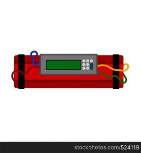 Dynamite bomb vector icon exposive cartoon TNT. Red fuse weapon detonate cable. Clock time power boom