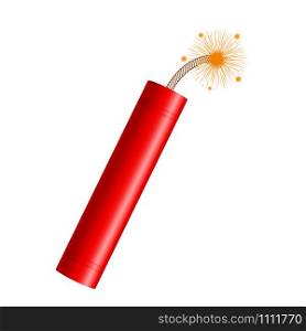 Dynamite sticks isolated on white background, red sticks with burning fuses and explosion timer. Realistic cartoon style vector illustration of explosive objects and danger icons.