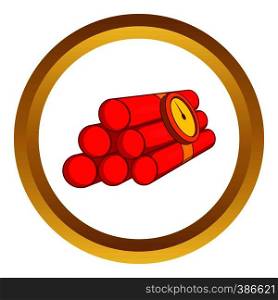Dynamite vector icon in golden circle, cartoon style isolated on white background. Dynamite vector icon