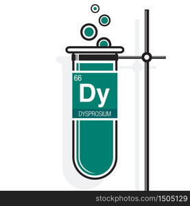 Dysprosium symbol on label in a green test tube with holder. Element number 66 of the Periodic Table of the Elements - Chemistry