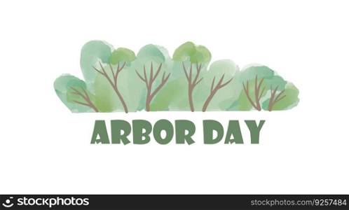 "e Arbor Day with trees ecology lettering badge