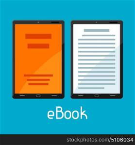 E-book concept. Tablets with book. Digital library online reading. E-book concept. Tablets with book. Digital library online reading.