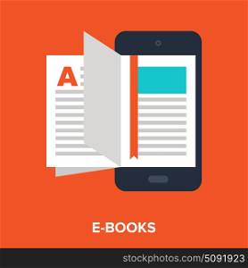 e-books. Abstract vector illustration of e-books flat design concept.